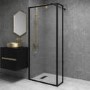 Grade A1 - 900mm Black Fluted Glass Wet Room Shower Screen with Return Panel - Volan