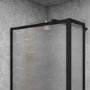 Grade A1 - 900mm Black Fluted Glass Wet Room Shower Screen with Return Panel - Volan