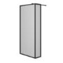 Grade A1 - 900mm Black Fluted Glass Wet Room Shower Screen with Return Panel - Volan
