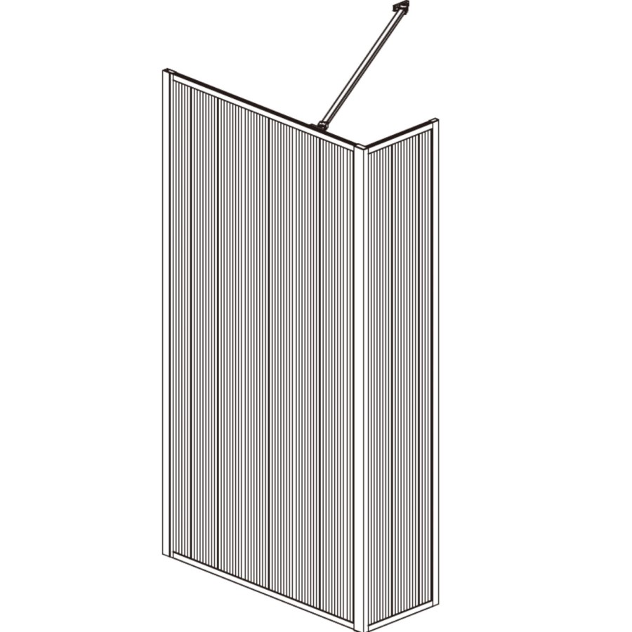 Grade A1 - 900mm Black Fluted Glass Wet Room Shower Screen with Return Panel - Volan