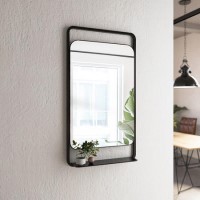 Rectangular Black Wall Mirror with Shelf - 50 x 90cm - Nero