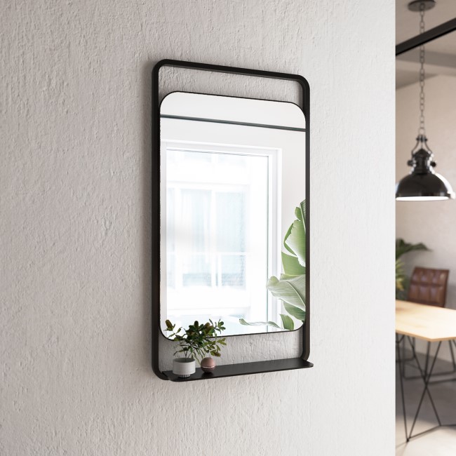 Rectangular Black Wall Mirror with Shelf 50 x 90cm Nero Furniture123