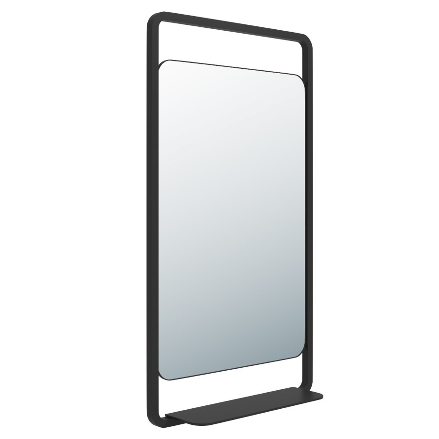 Rectangular Black Wall Mirror with Shelf - 50 x 90cm - Nero