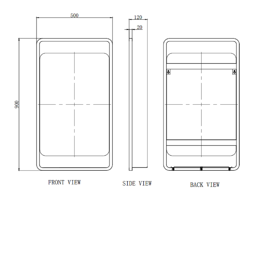 Rectangular Black Wall Mirror with Shelf - 50 x 90cm - Nero