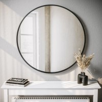 Round Black Wall Mirror - 80cm - Alcor