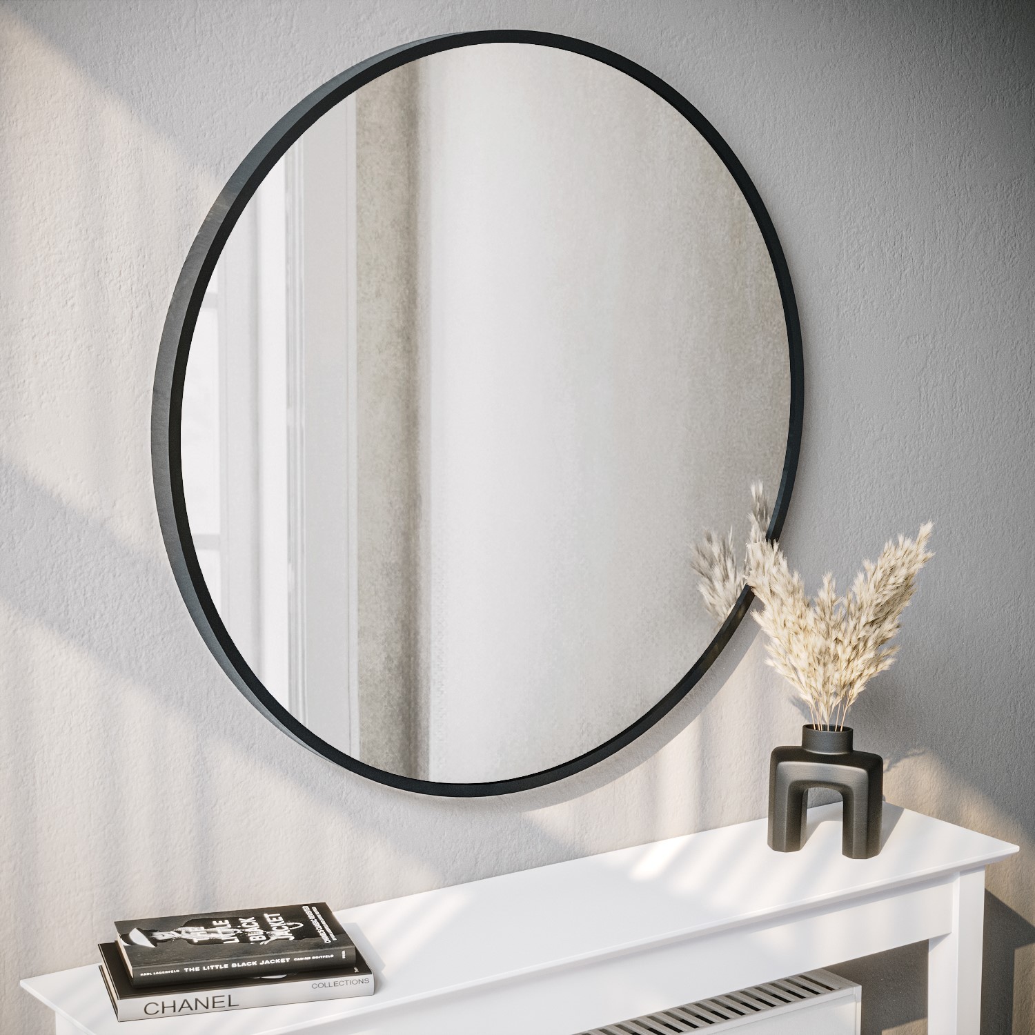 Round Black Wall Mirror - 80cm - Alcor - Furniture123