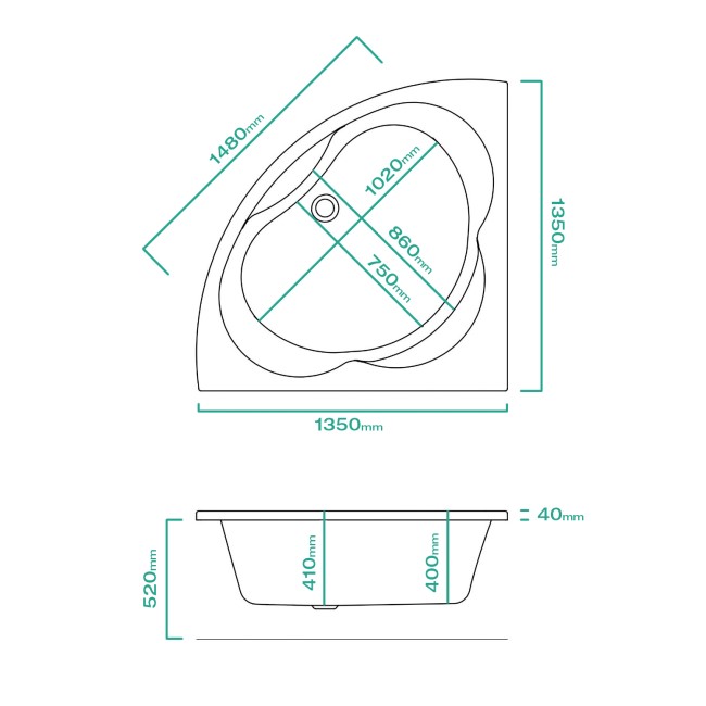 Aubin Corner Bath with Bath Panel - 1350mm x 1350mm