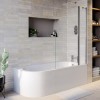 J Shape Shower Bath Right Hand with Front Panel &amp; Chrome Bath Screen  with Towel Rail 1700 x 750mm - Jersey