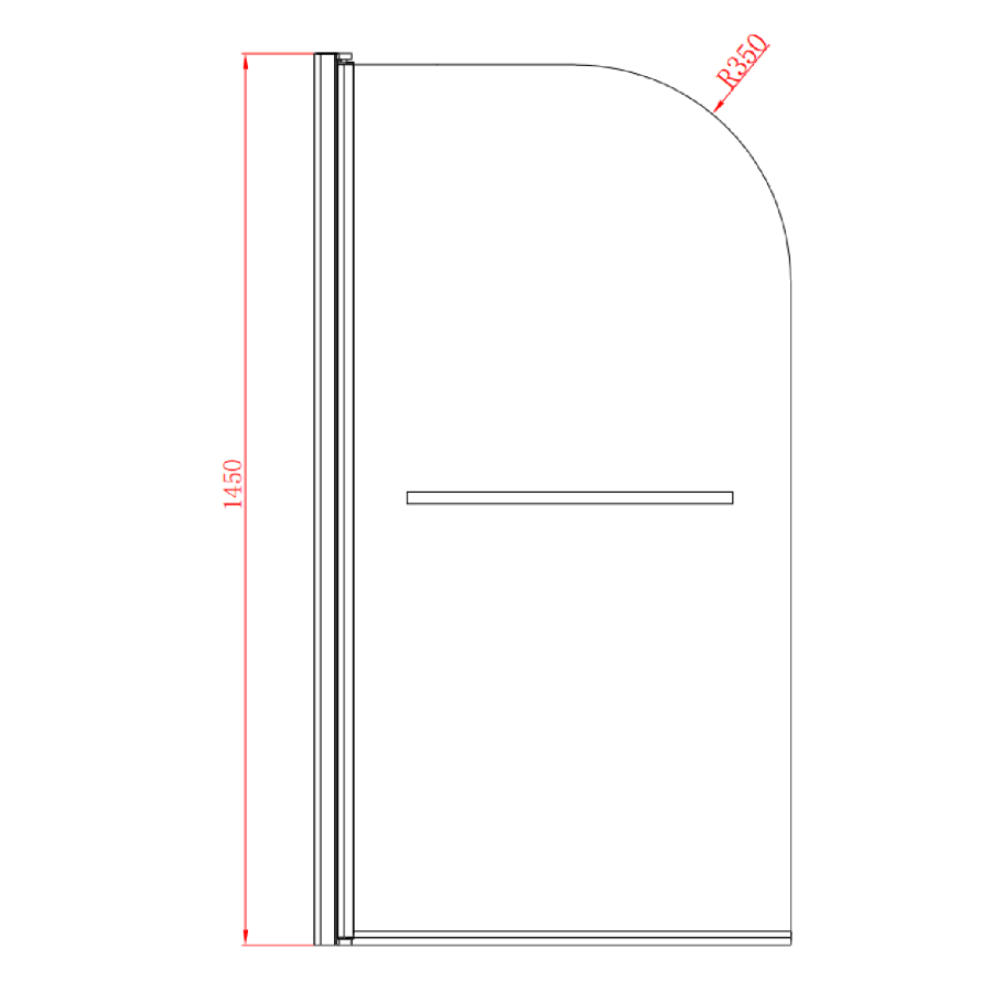 Black Hinged Shower Bath Screen with Towel Rail 1450 x 775mm - Taurus