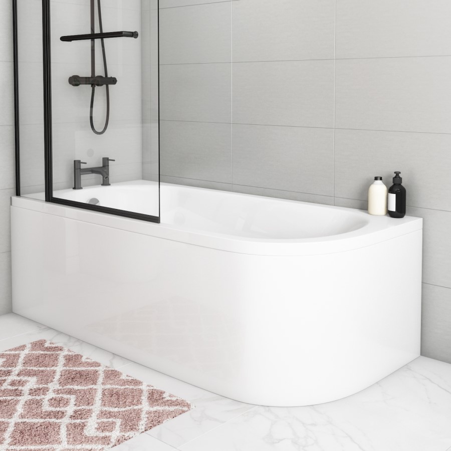 Grade A1 - Jersey J Shaped Left Hand Bath with Bath Panel - 1700mm x 750mm 
