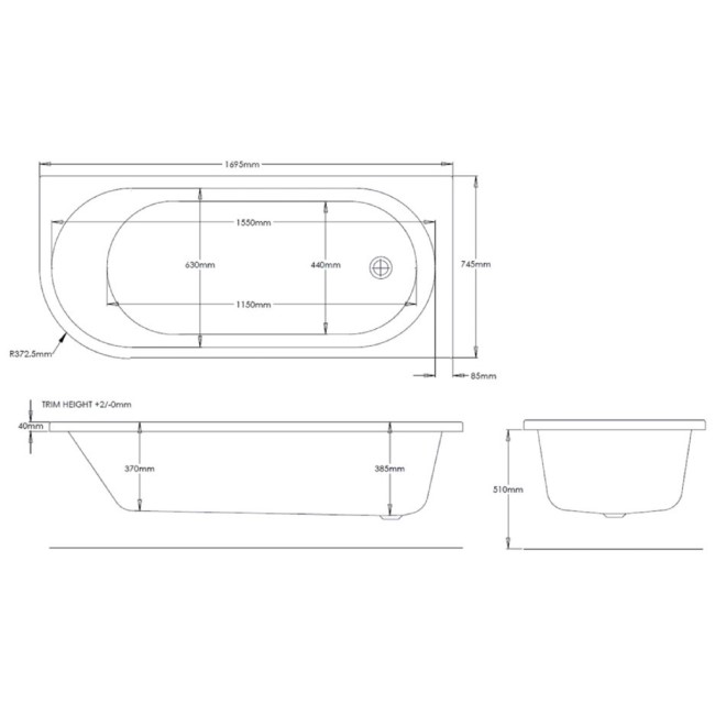 J Shape Shower Bath Left Hand with Front Panel & Chrome Bath Screen with Towel Rail 1700 x 750mm - Jersey