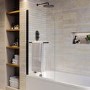 J Shape Shower Bath Left Hand with Front Panel & Black Bath Screen with Towel Rail 1700 x 750mm - Jersey
