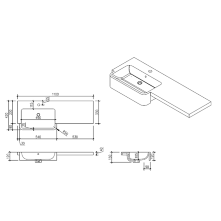 Bali Matt White Toilet and Basin Vanity Combination with J Shape Left Hand Bath & Screen Suite