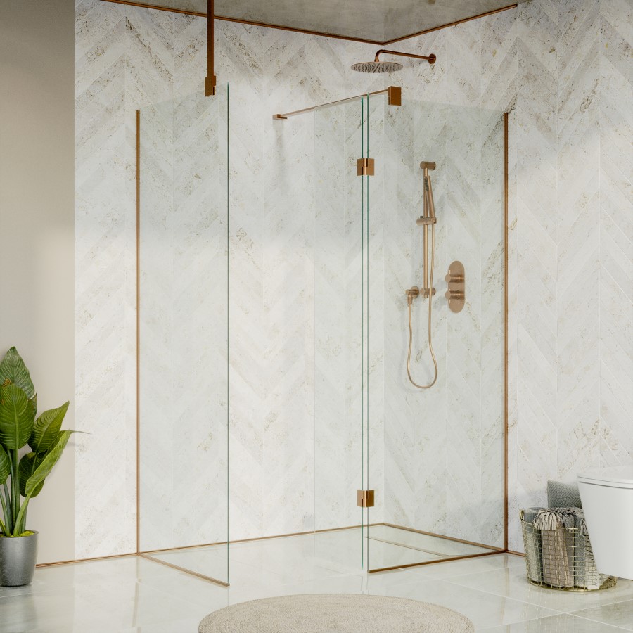 1400x900mm Bronze Wet Room Shower Screen Enclosure with 350mm Flipper Panel - Live Your Colour