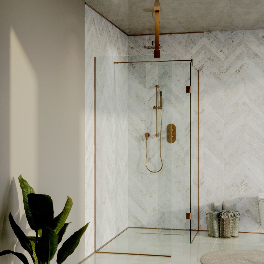 1400x900mm Bronze Wet Room Shower Screen Enclosure with 350mm Flipper Panel - Live Your Colour