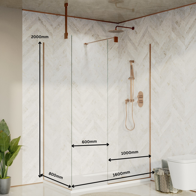 1600x800mm Bronze Wet Room Shower Screen Enclosure - Live Your Colour