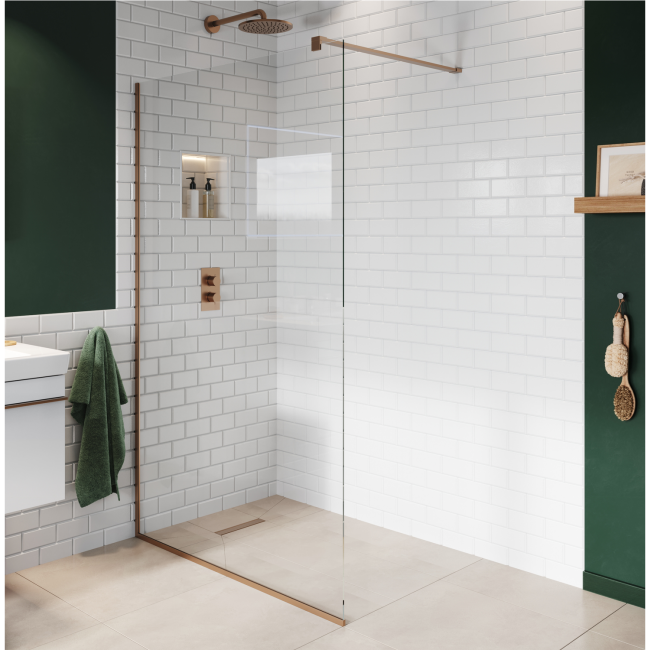 Wet Room Shower Screen 800mm Bronze Frameless with Wall Support Bar - Live Your Colour