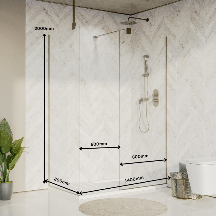 1400x800mm Nickel Wet Room Shower Screen Enclosure - Live Your Colour