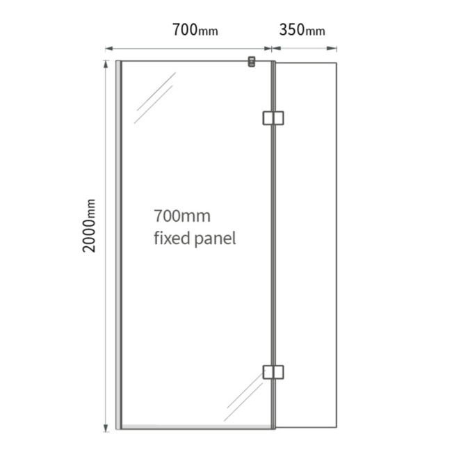 Wet Room Shower Screen 700mm Bronze Frameless with 350mm Hinged Flipper Panel and Wall Support Bar - Live Your Colour