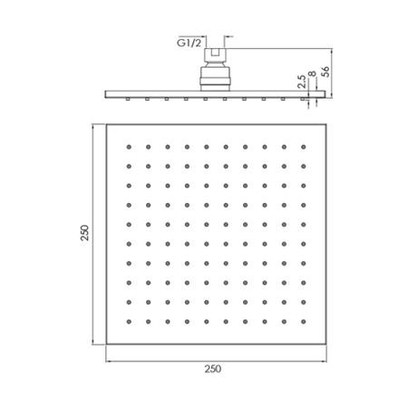 250mm Chrome Square Rainfall Shower Head with Ceiling Arm