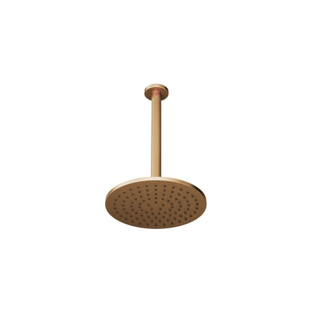 250mm Brushed Bronze Round Rainfall Shower Head with Ceiling Arm