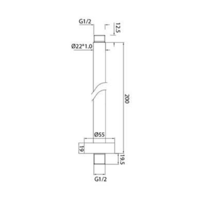 250mm Nickel Round Rainfall Shower Head with Ceiling Arm