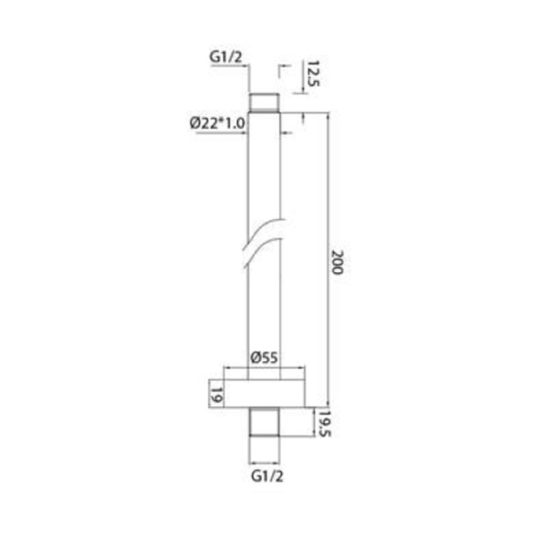 250mm Nickel Round Rainfall Shower Head with Ceiling Arm