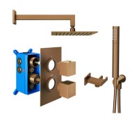 Bronze Concealed Shower Mixer with Dual Control & Square Ceiling Mounted Head - Live Your Colour