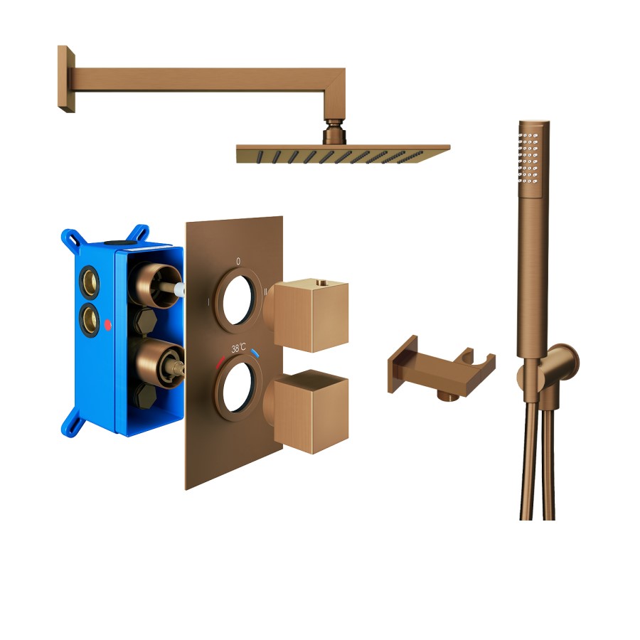 Bronze Concealed Shower Mixer with Dual Control & Square Ceiling Mounted Head - Live Your Colour