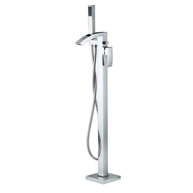 Chrome Freestanding Bath Shower Mixer and Basin Tap Set - Wave