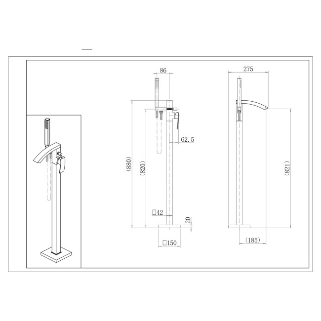 Chrome Freestanding Bath Shower Mixer and Basin Tap Set - Wave