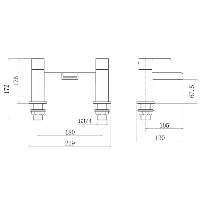 Chrome Waterfall Bath and Basin Tap Set - Quadra