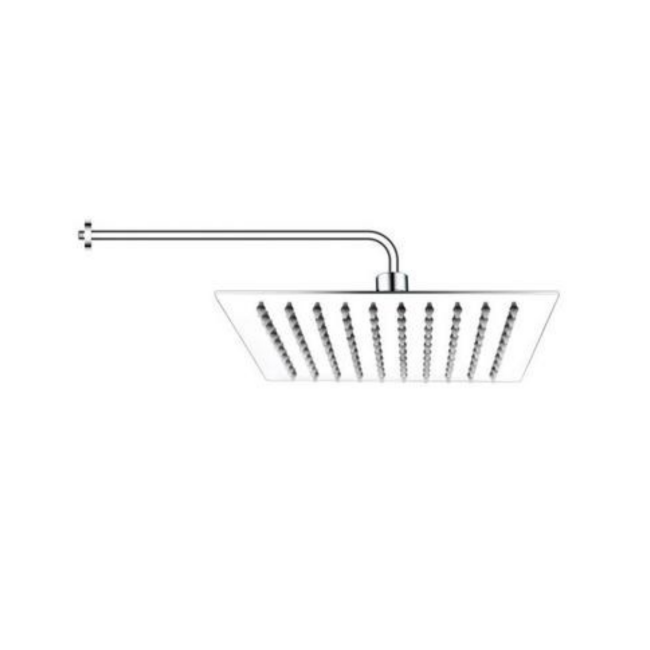 300mm Chrome Ultra Slim Square Rainfall Shower Head with Wall Arm