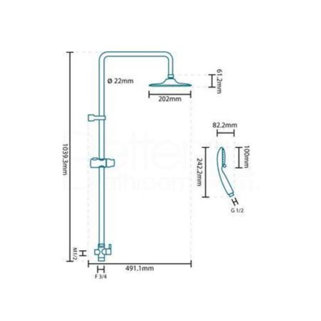 Square Riser Slide Shower Rail Kit - Rina