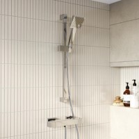 Thermostatic Mixer Bar Shower with Slide Rail & Square Hand Shower - Cube