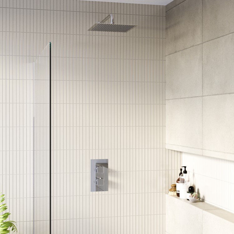 Grade A1 - Chrome Single Outlet Wall Mounted Thermostatic Mixer Shower - Cube