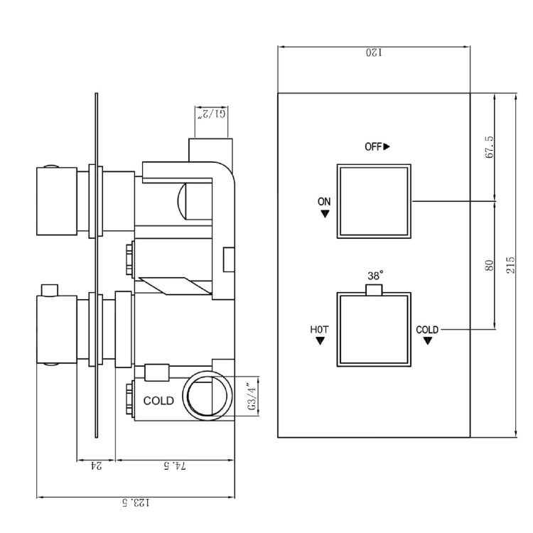 Grade A1 - Chrome Single Outlet Wall Mounted Thermostatic Mixer Shower - Cube