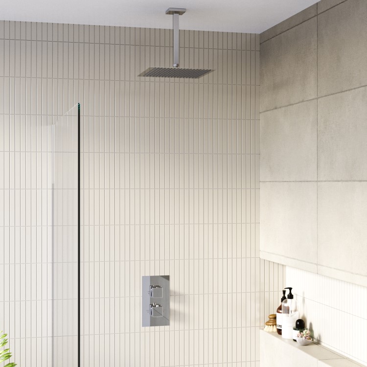 Grade A1 - Chrome Single Outlet Ceiling Mounted Thermostatic Mixer Shower - Cube