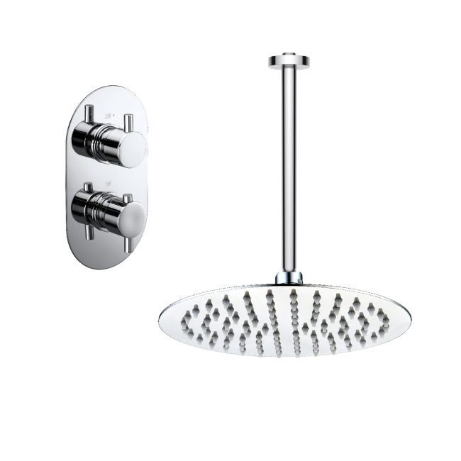 Chrome Single Outlet  Ceiling Mounted Thermostatic Mixer Shower Set  - Flow