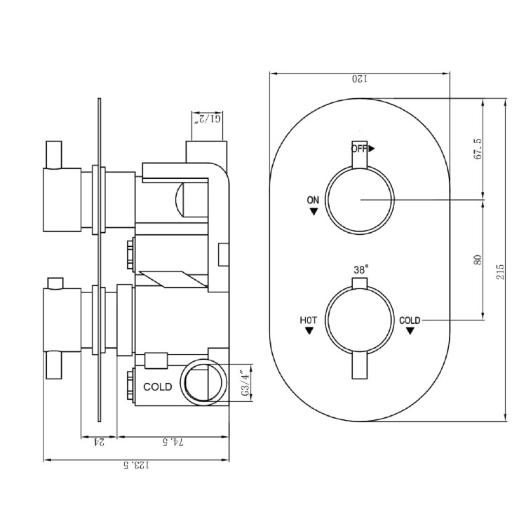 Chrome Single Outlet  Ceiling Mounted Thermostatic Mixer Shower Set  - Flow