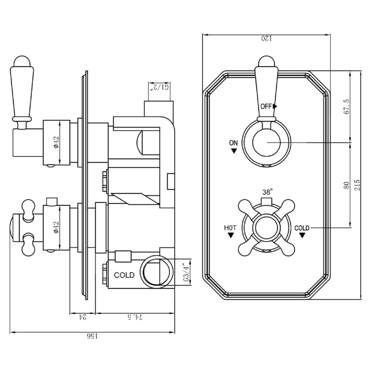 Chrome Single Outlet Wall Mounted Thermostatic Mixer Shower Set - Cambridge