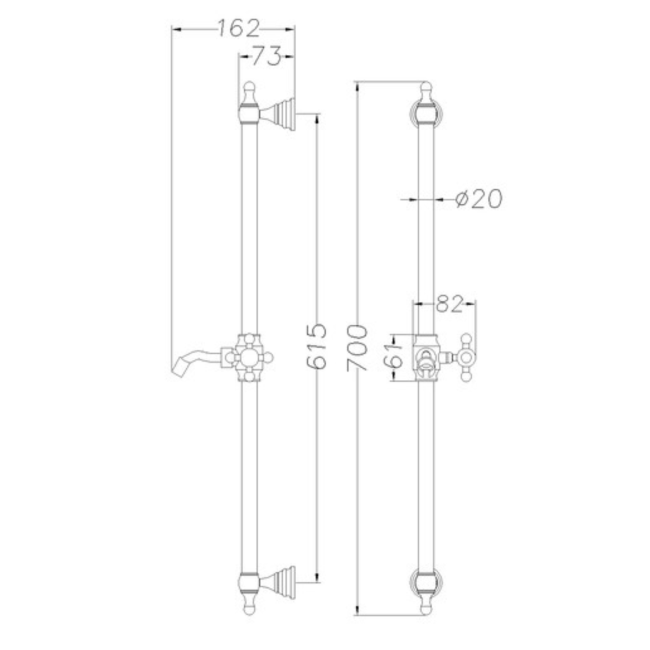 Chrome Single Outlet  Thermostatic Mixer Shower Set with Hand Shower - Cambridge