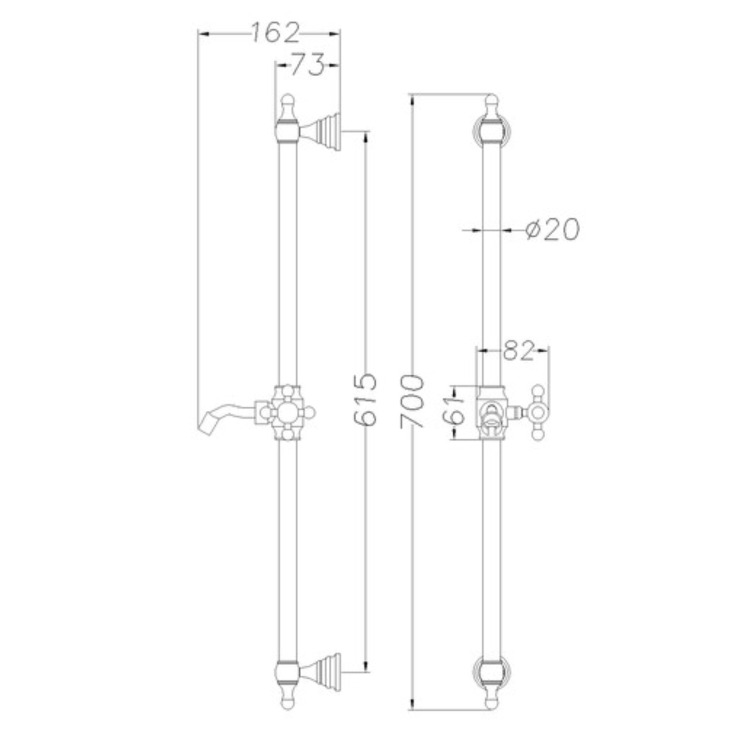 Chrome Single Outlet  Thermostatic Mixer Shower Set with Hand Shower - Cambridge