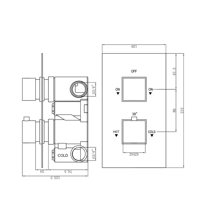 Chrome Dual Outlet Wall Mounted Thermostatic Mixer Shower Set with Hand Shower - Cube