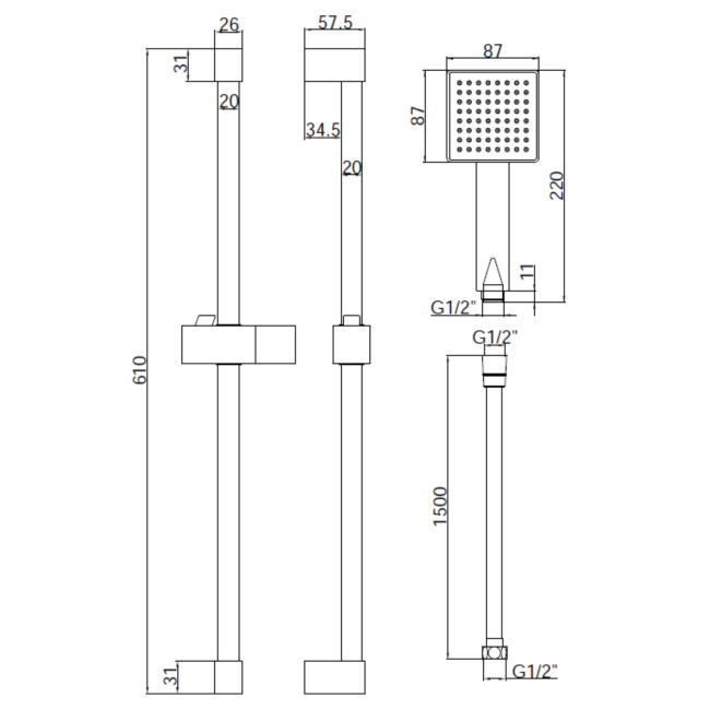 Chrome Dual Outlet Ceiling Mounted Thermostatic Mixer Shower Set with Hand Shower - Cube