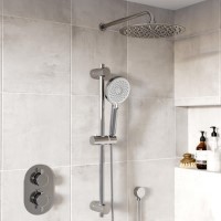 Chrome Dual Outlet Wall Mounted Thermostatic Mixer Shower Set with Hand Shower - Flow