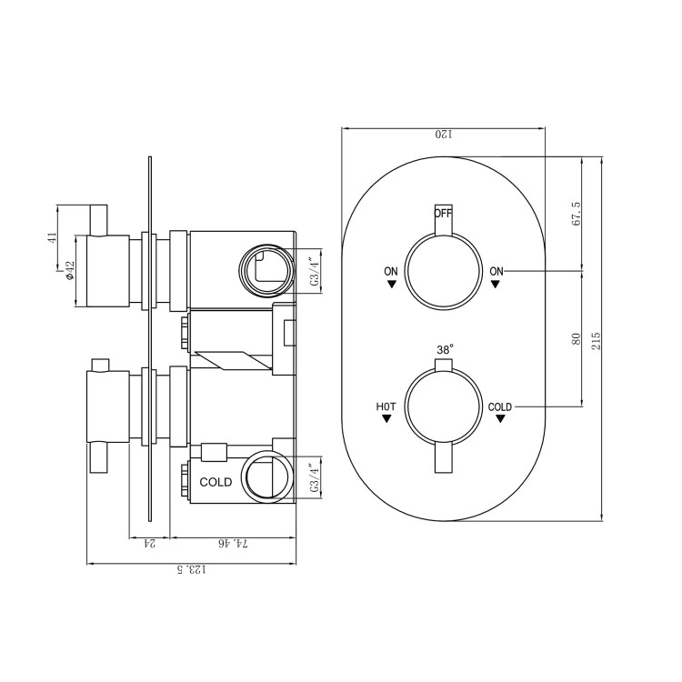 Chrome Dual Outlet Wall Mounted Thermostatic Mixer Shower Set with Hand Shower - Flow