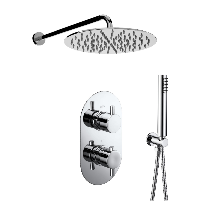 Chrome 2 Outlet  Wall Mounted Thermostatic Mixer Shower Set With Hand Shower - Arissa