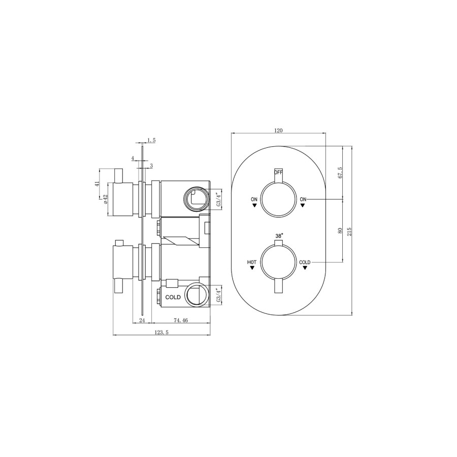 Chrome 2 Outlet Thermostatic Bath Mixer Shower Set With 300mm Wall Mounted Shower Head and Bath Filler Spout - Arissa