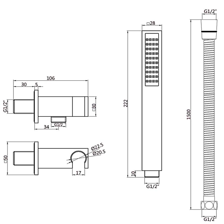 Chrome 2 Outlet  Wall Mounted Thermostatic Mixer Shower Set With Hand Shower - Arissa